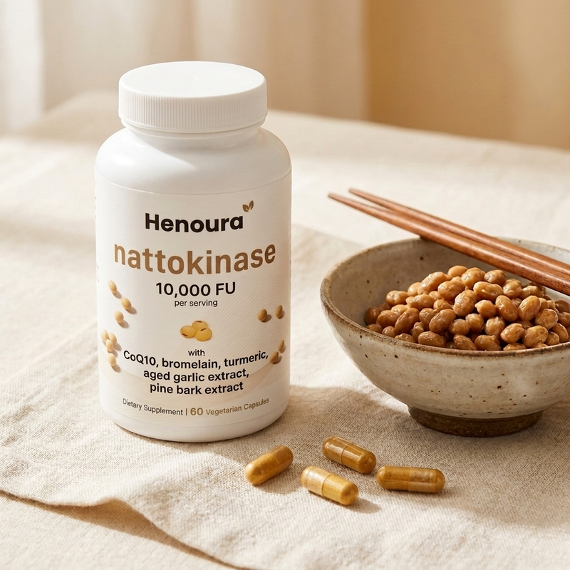 Henoura Nattokinase 10,000 FU supplement bottle